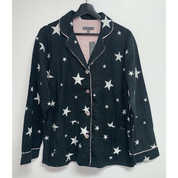 P.J. Salvage Other - PJ Salvage Womens Flannel Pajama Top ONLY Size S Black White Stars Button Front